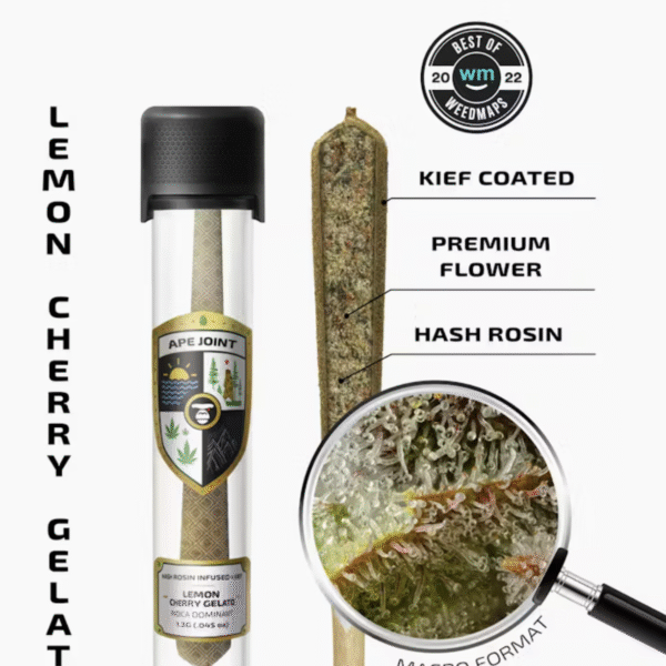 APE - LEMON CHERRY GELATO – Hash Rosin Infused + kief Pre-roll 1.3g
